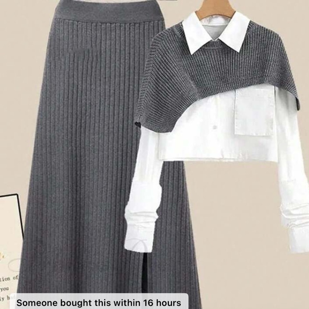 Gray Ribbed Knit Skirt